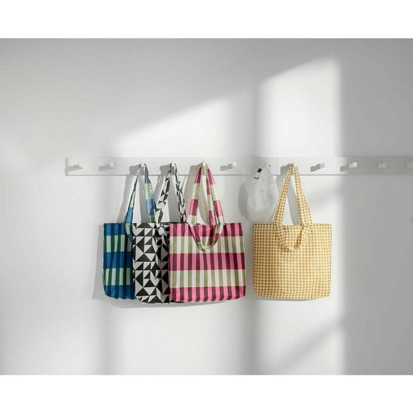 2 IKEA Skynke Reusable Shopping Bags Handles Pouch Plaid Polka Dot Sustainable - Picture 3 of 8